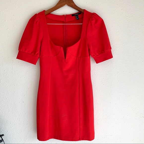 ❌SOLD❌Forever 21 Red Puff Sleeve Dress Sz S - Picture 4 of 9